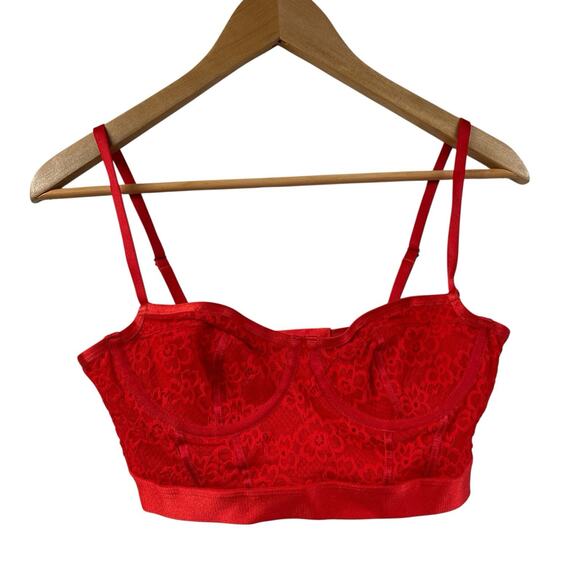 Parade Balconet Red Lace Bra Small Adjustable Strap Hook Eye Back - Picture 1 of 7